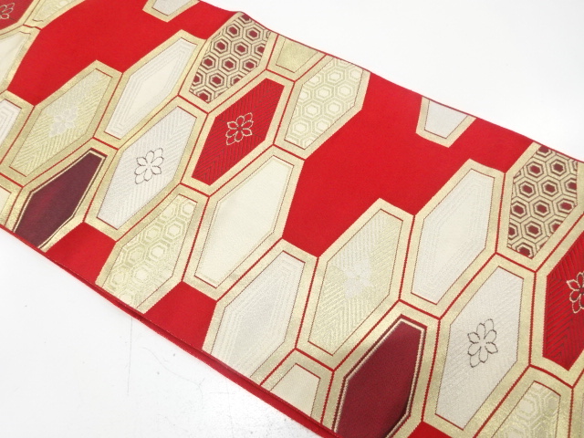 JAPANESE NAGOYA OBI / CHIKUZEN HAKATA / WOVEN FLOWER CLASSICAL PATTERN